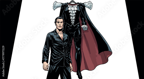 Man in Suit and Floating Suit with Cape Illustration