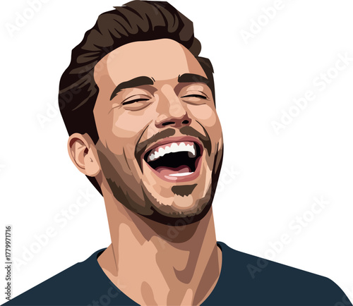 Man Laughing Joyfully with Eyes Closed and Mouth Open