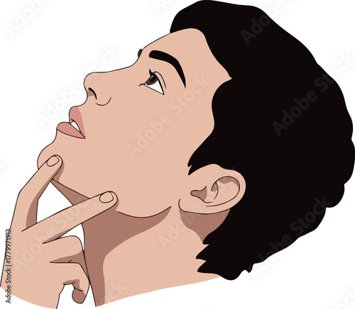 Man Thinking Deeply Touching Chin With Finger
