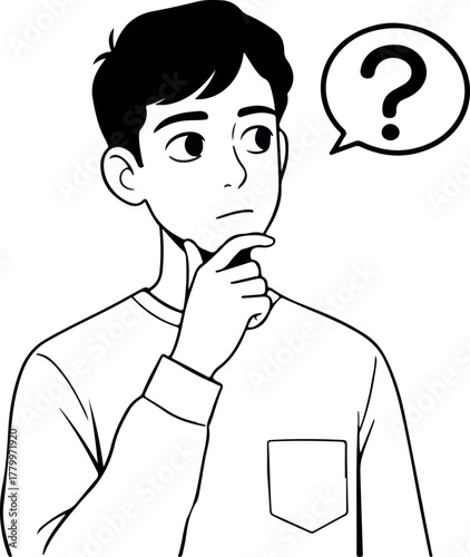 Man Thinking With Question Mark Thought Bubble Minimal Illustration