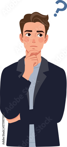 Man Thinking With Question Mark Above Head Minimal Illustration