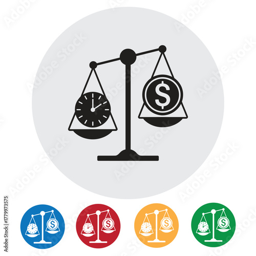 Time versus money balance metaphor, showing financial investment and planning, for business growth and efficiency, time management, and corporate strategy.