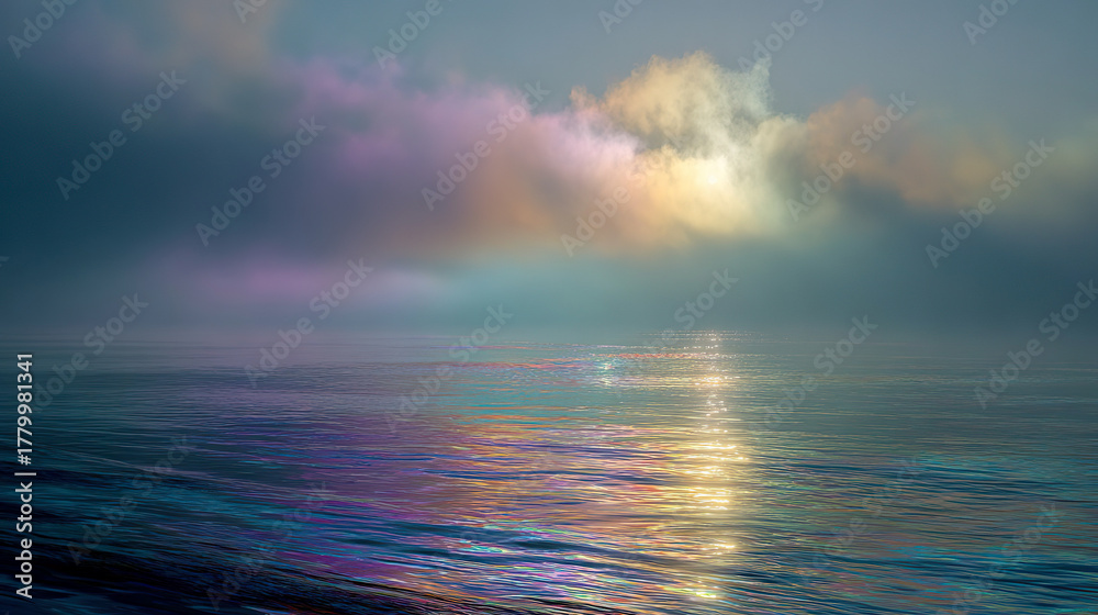 Obraz premium 美しい虹色に光る雲と海のイメージ風景