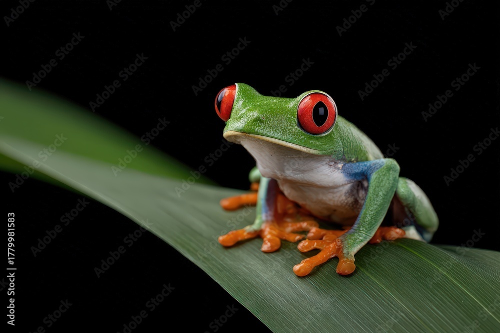 Fototapeta premium Educational image showcasing striking appearance of nocturnal tree frog in natural habitat
