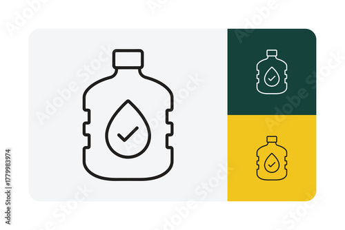 Pure water guaranteed checkmark logo symbol, offering hydration and refreshment in a clean and simple line drawing great for branding and health