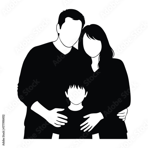 Modern family portrait in black and white offering a sense of warmth and togetherness