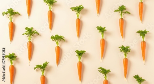 Fresh Organic Carrots Pattern on Light Background.
