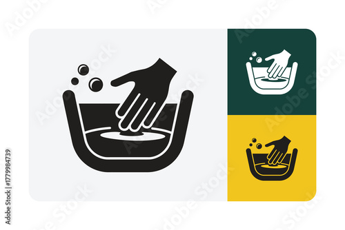 Hand washing with soap and water, a symbol of cleanliness and hygiene, presented in a modern, eye-catching graphic design with bold colors