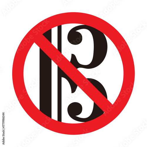 ハ音記号を赤い禁止マークで囲んだ演奏禁止サイン（ベクター）