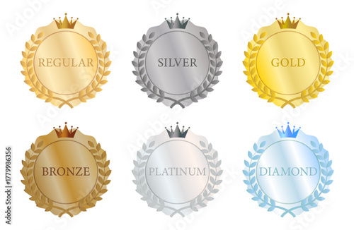 ゴールド・シルバー・ブロンズなど6種類の会員ランクメダルコレクション（ベクター素材）
