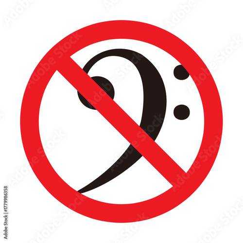 ヘ音記号を赤い禁止サインで囲んだ演奏禁止マーク（ベクター素材）