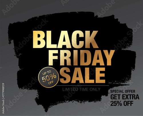 Black friday sale golden banner layout design