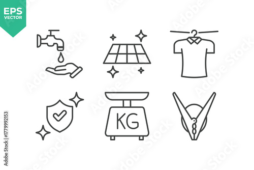 Set Of Cleaning Service Icons. Set contains such icons as Cleaning Cloth, Broom, Floor Cleaner, Disinfectant, Glass Cleaner, Scrub Brush, Toilet, Guaranteed Clean, Trash can, Toilet cleaning, Clean si