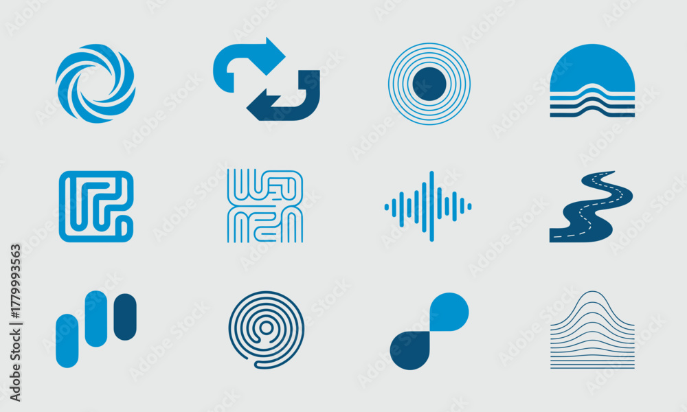 Fototapeta premium Collection of Blue Abstract Graphic Design Elements.