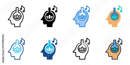 Relaxing music icon set multiple style collection 
