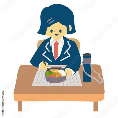 お弁当を食べる制服女子