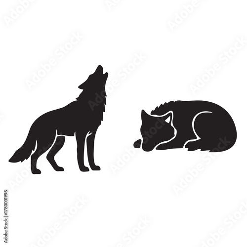 Black cat and dog silhouette on white background vector illustration of animals and pets