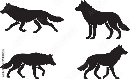 Set of dog silhouettes vector illustration of animals in black icons collection