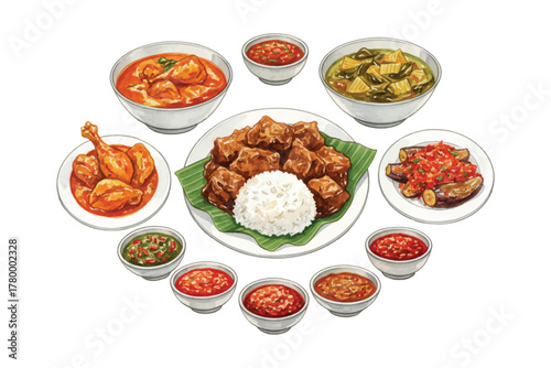 watercolor minang cuisine menu cartoon