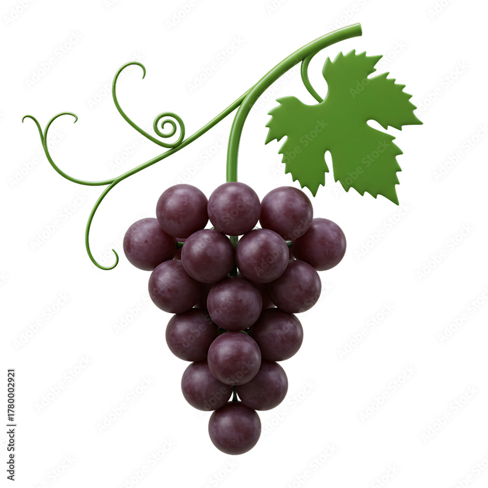 Fototapeta premium Isolated Bunch of Fresh Purple Grapes with Green Leaf perfect for food blogs, recipe websites,