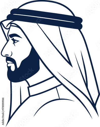 Illustration of Arab Man in Traditional Dress Looking to Side Profile