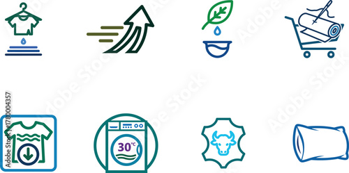 Laundry and garment care symbols set for textile industry guidelines