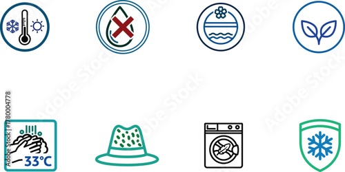 Set of graphic icons representing temperature water sun washing cold weather