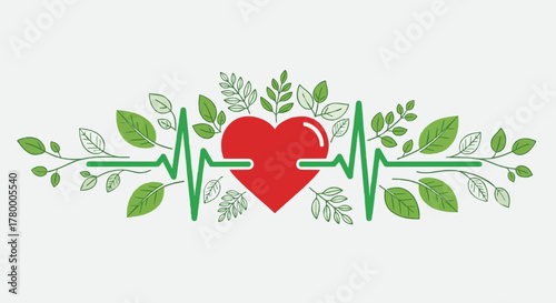 Healthy lifestyle and medical wellness vector showing heart care and vitality.