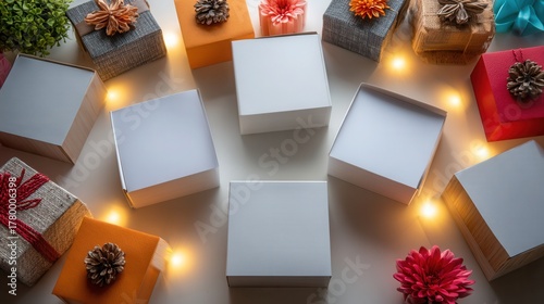 Unbox joy and surprise with beautifully wrapped gift boxes and festive fairy lights creating a magical gifting atmosphere