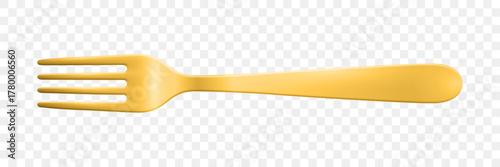 Vector 3d Realistic Yellow Metal Fork Isolated. Golden Color Fork for Kitchen, Restaurant Menu Design. Silver Fork Utensil, Elegant Tableware, Dining Tool. Food Illustration