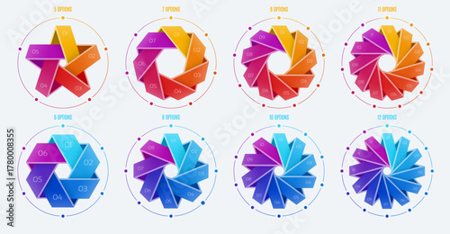 Circular diagram template with 5-12 options, infographic vector illustrations set.