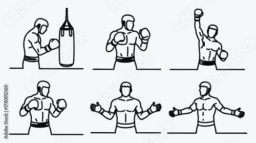 Boxer vector illustration in different poses athletic sport training