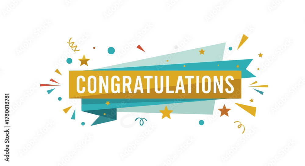 Obraz premium Congratulations with confetti and stars banner, celebrating success and achievements in a vibrant design