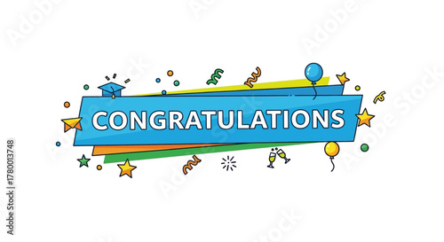 A visually appealing graphic celebrating congratulations with festive embellishments