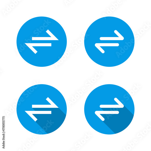 Swap arrow icon with long shadow. Two opposite direction arrows symbol. Exchange sign