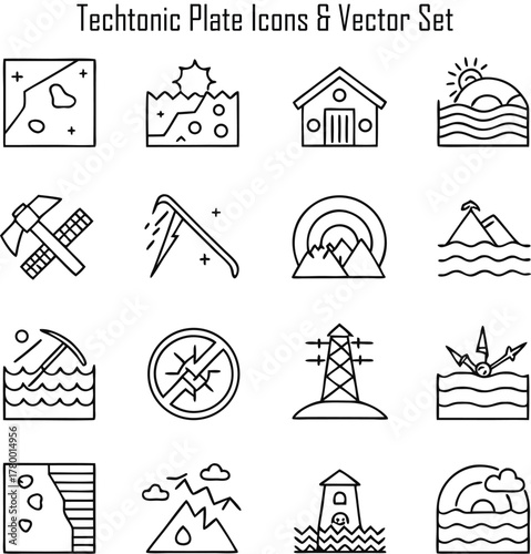 Techtonic Plate Icons Set