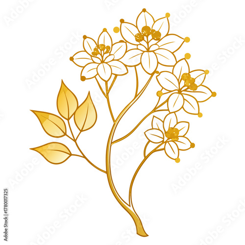 golden rain tree line art on white background