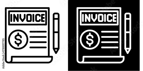 Invoice Icon Set White Style Collection
