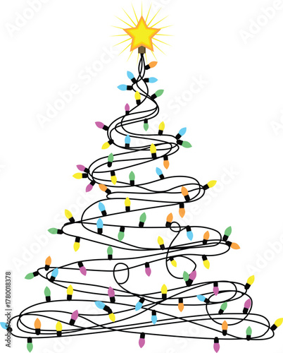Stylized christmas tree made of colorful festive string lights