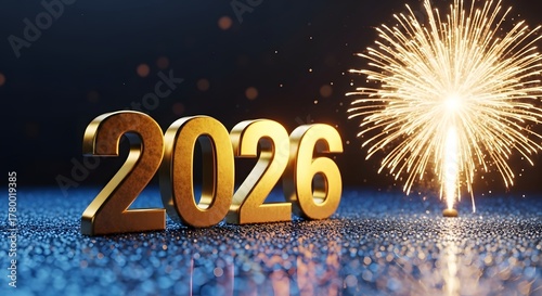 Golden 2026 numbers with celebratory fireworks display