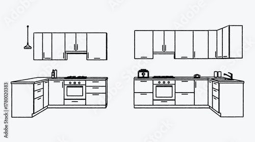 Linear kitchen furniture drawing and design for remodeling purposes ideas