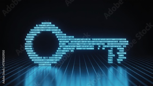Technology of degital privacy for startup. Digital key design made of binary code on a dark background.