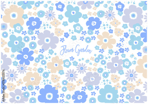 明るく爽やかな水色の花柄パターン背景（ファブリック・テキスタイル風デザイン）