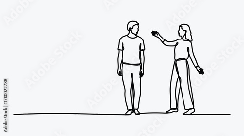 Simple line drawing of a couple having a discussion or argument
