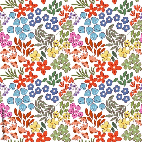 Cute seamless pattern in small flower.Small colorful flowers.