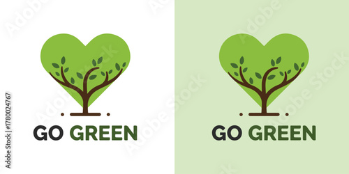 Eco-Friendly Heart Tree Go Green Flat Logo
