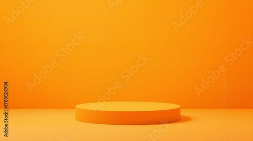 Minimalist orange podium or display stand against a vibrant orange background