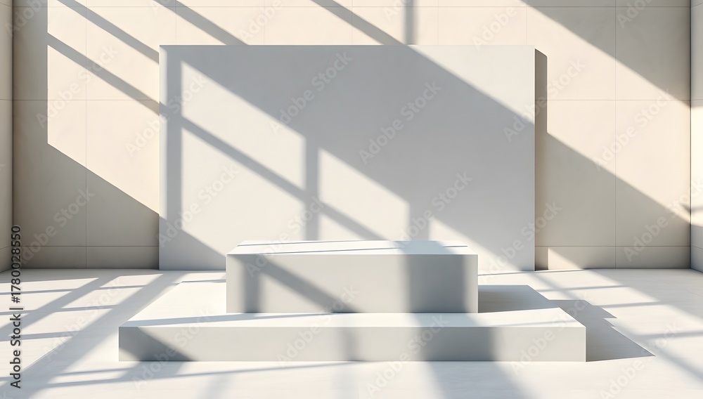 Fototapeta premium A modern urban photo of an empty concrete pedestal under bright angled sunlight