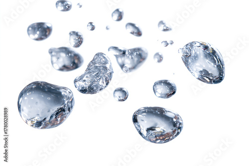 Suspended Purity: Glistening Water Droplets Floating