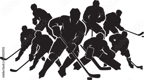 Ice hockey player silhouettes icon logo vector illustration.